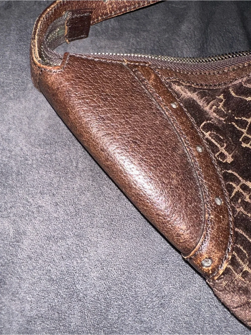 Gucci Brown Velvet Hobo with Blue and Gold Center Stripes